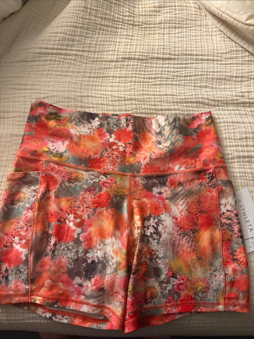 Athleta Floral Coral Orange Gray Multicolor Bike Shorts
